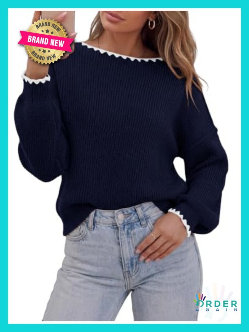 Oversized Fall Sweater for Women Long Sleeve Crew Neck Ribbed Knit